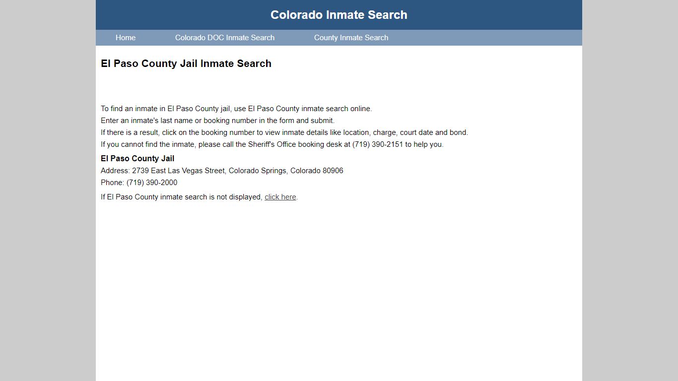 El Paso County Jail Inmate Search